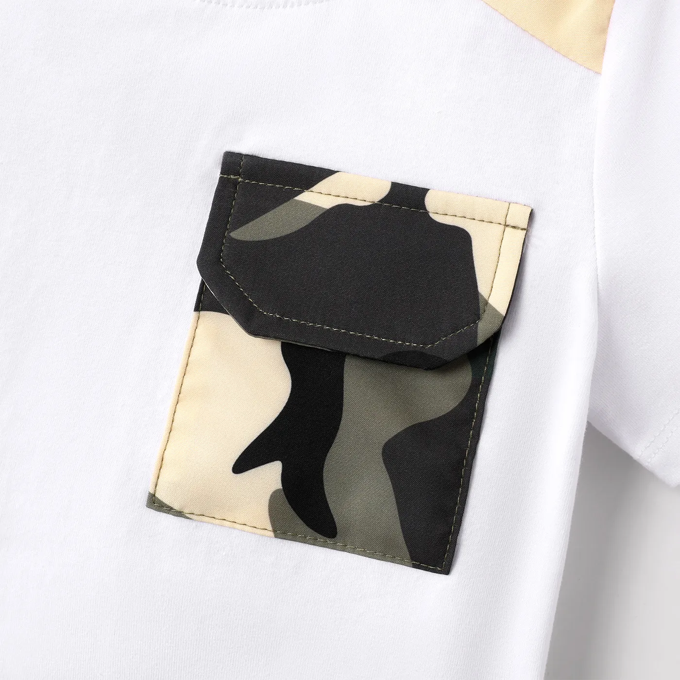 2pcs Toddler Boy Pocket Design Short-sleeve Tee and Camouflage Print Shorts Set White image 4