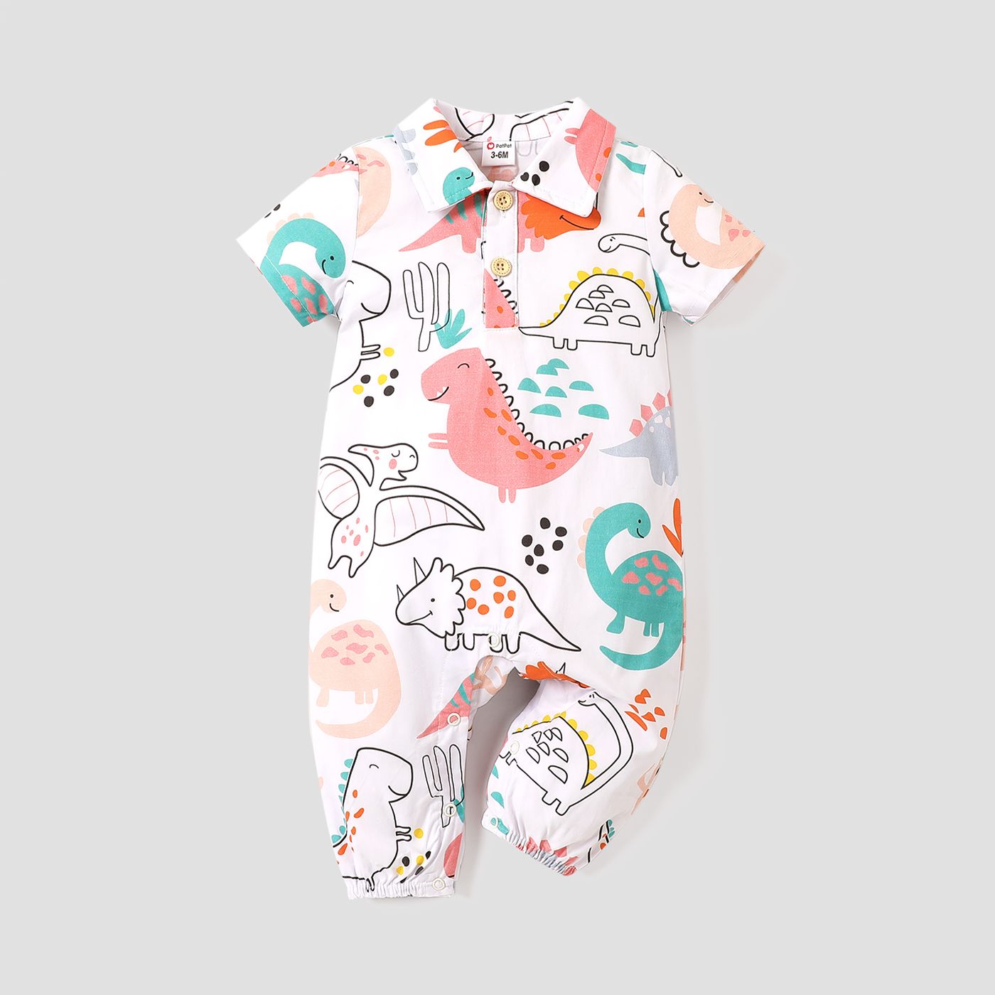 

Baby Boy 100% Cotton Allover Dinosaur Print Short-sleeve Jumpsuit