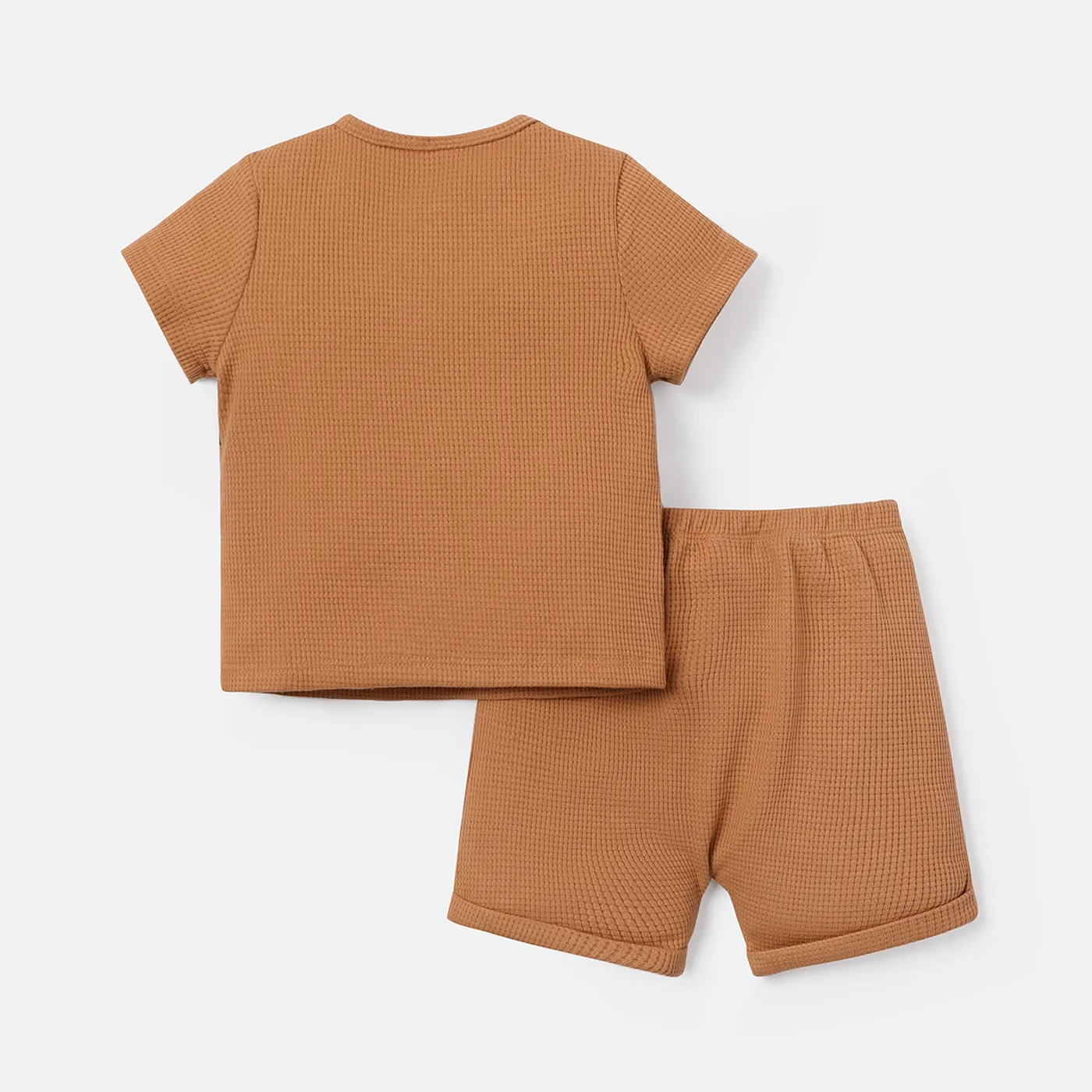 2pcs Baby Boy Animal Print 3D Ears Detail Short-sleeve Tee & Shorts Set Khaki image 2