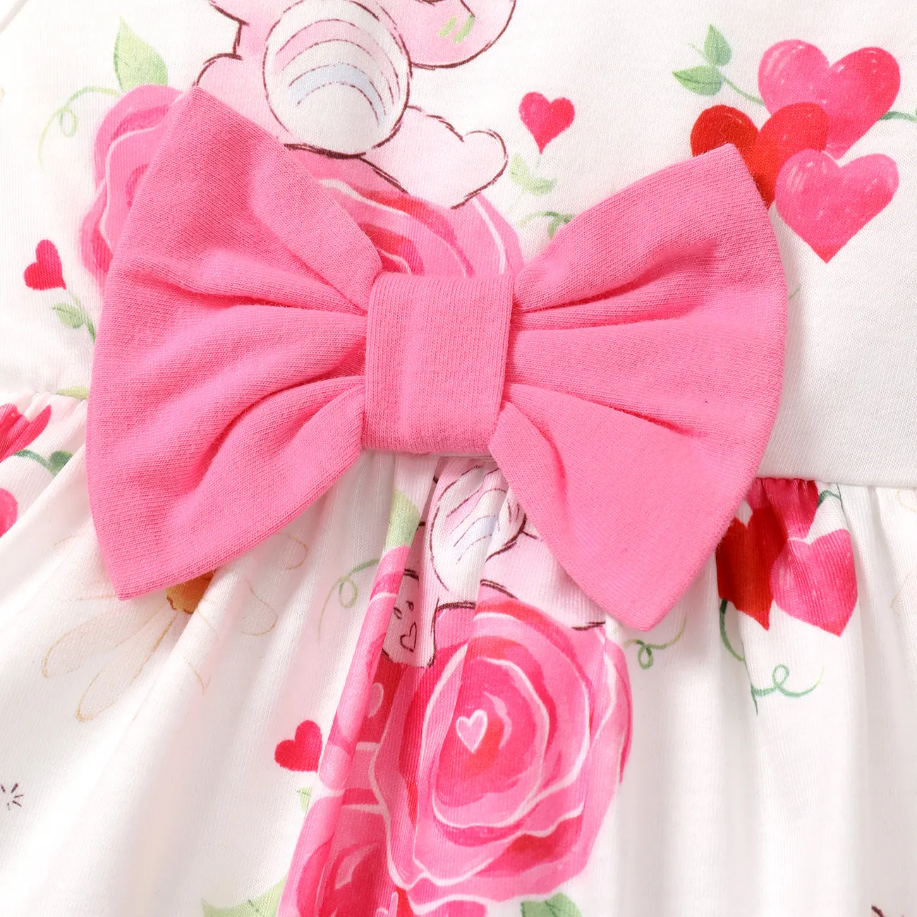 Care Bears 2pcs Baby/Toddler Girl Cotton Long-sleeve Ruffle Trim Cardigan and Floral Print Tank Dress Set Pink big image 1