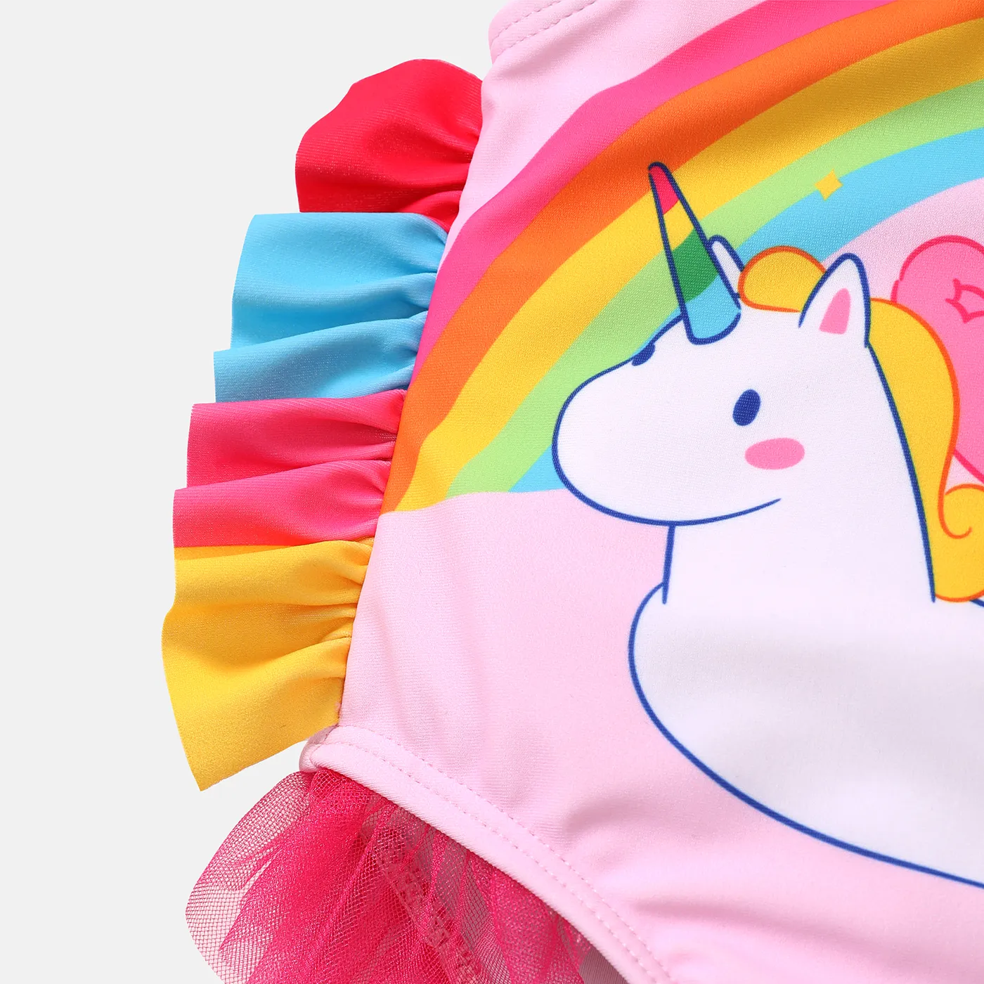 Care Bears Baby Girl 2pcs Bear Print Colorful Ruffle Trim One-piece Swimsuit & Cap Set  image 3