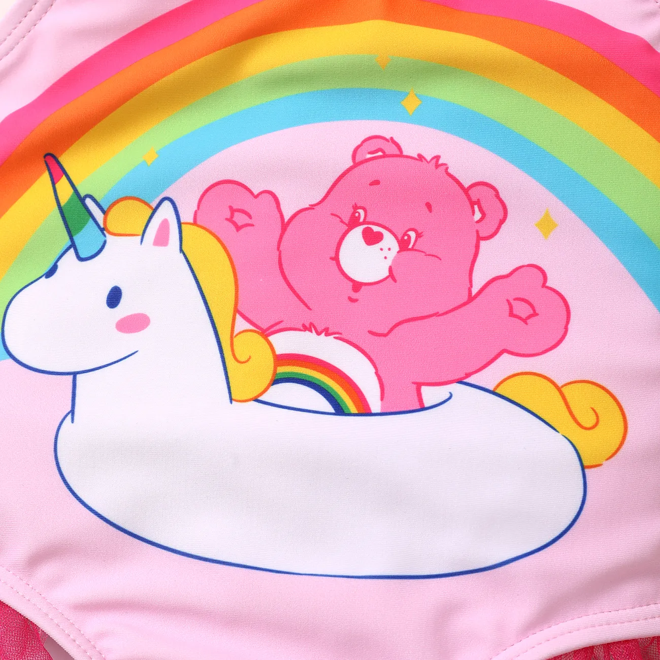 Care Bears Baby Girl 2pcs Bärendruck bunter Rüschenbesatz einteiliger Badeanzug & Mützen-Set Hell rosa big image 1