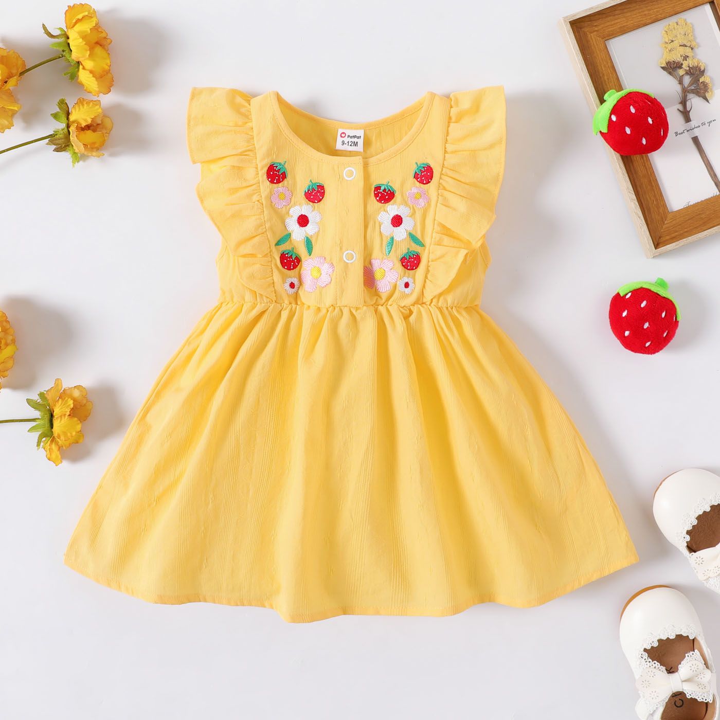 

Baby Girl 100% Cotton Floral Embroidered Ruffled Sleeveless Dress