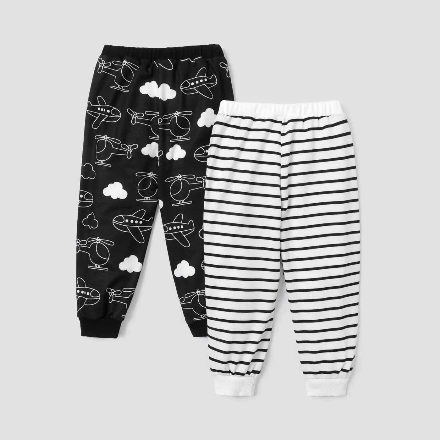 2-Pack Toddler Boy Naia  Helicopter Print/Stripe Elasticized Pants BlackandWhite image 2