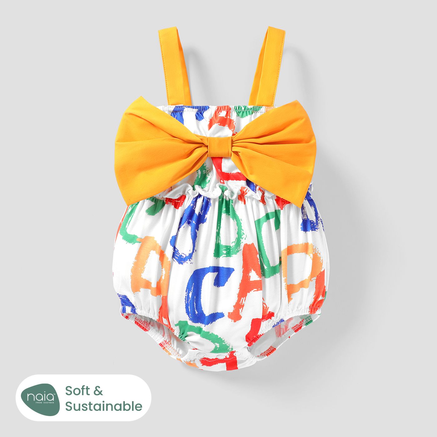 

Naia™ Baby Girl Allover Colorful Letter Print Bow Front Sleeveless Romper
