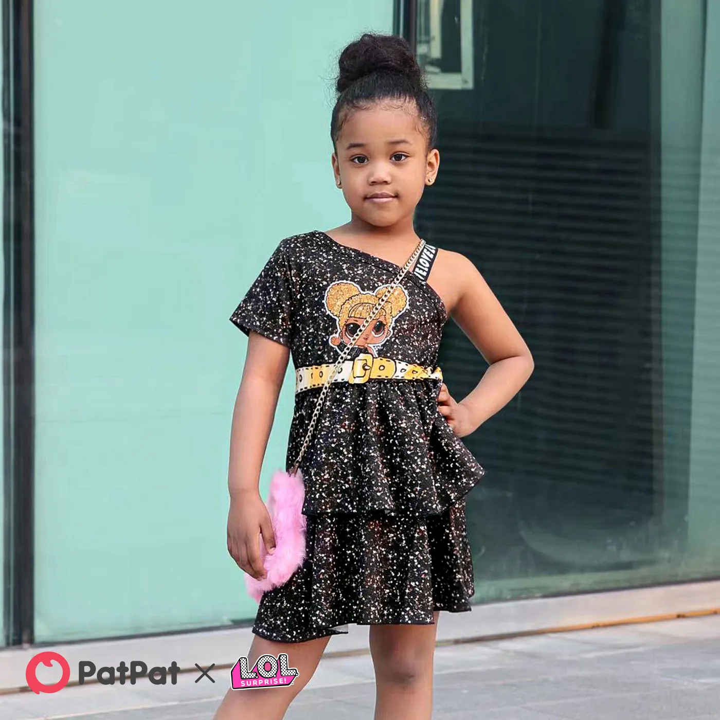 L.O.L. SURPRISE! Kid Girl Figure Print Layered One Shoulder Dress  image 6