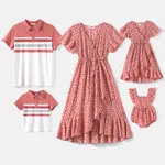 Family Matching Short-sleeve Colorblock Naia™ Polo Shirts and Allover Print V Neck Ruffle Trim Tulip Hem Dresses Sets  image 2