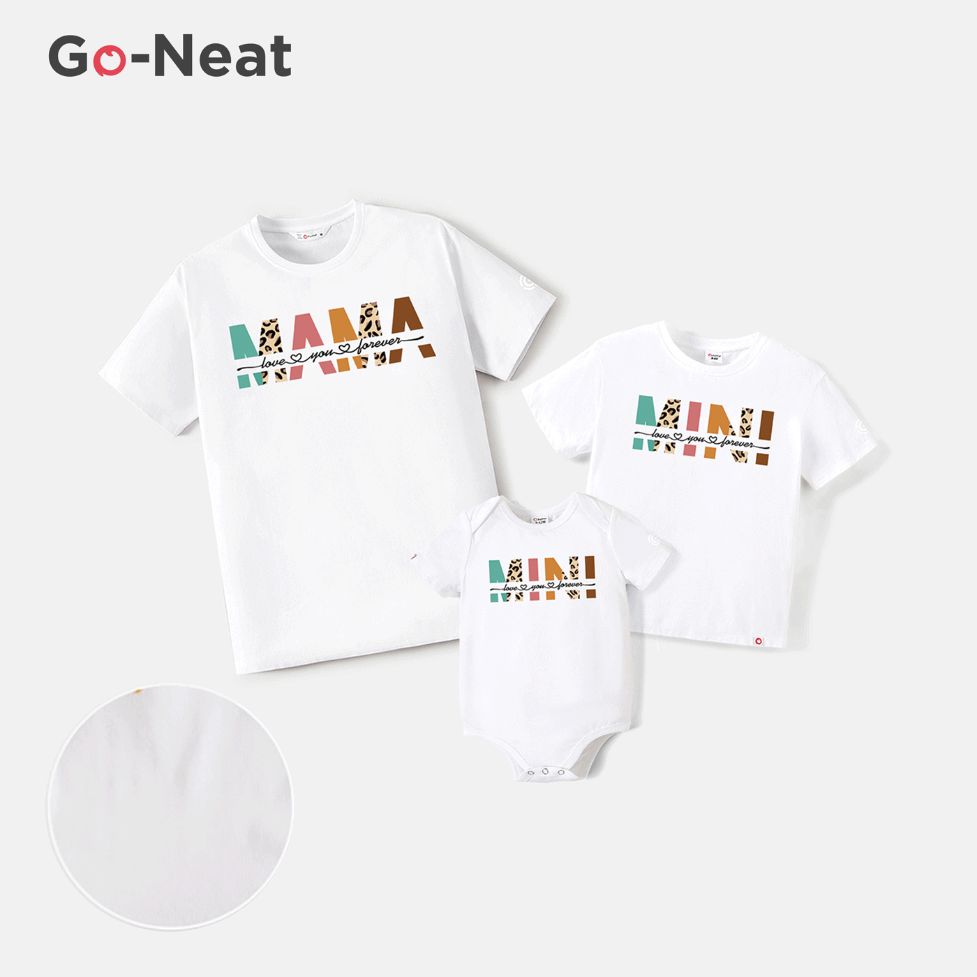 Go-Neat Resistente a manchas Conjuntos de roupa para a família Mãe e eu Letras Manga curta Tops Branco image 2