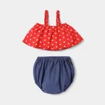 2pcs Baby Girl Polka Dots Print Cami Top and Ruffle Trim Shorts Set  image 2