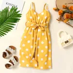 Baby Girl Allover Polka Dot Print Belted Cami Jumpsuit Yellow