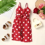 Baby Girl Allover Polka Dot Print Belted Cami Jumpsuit Red