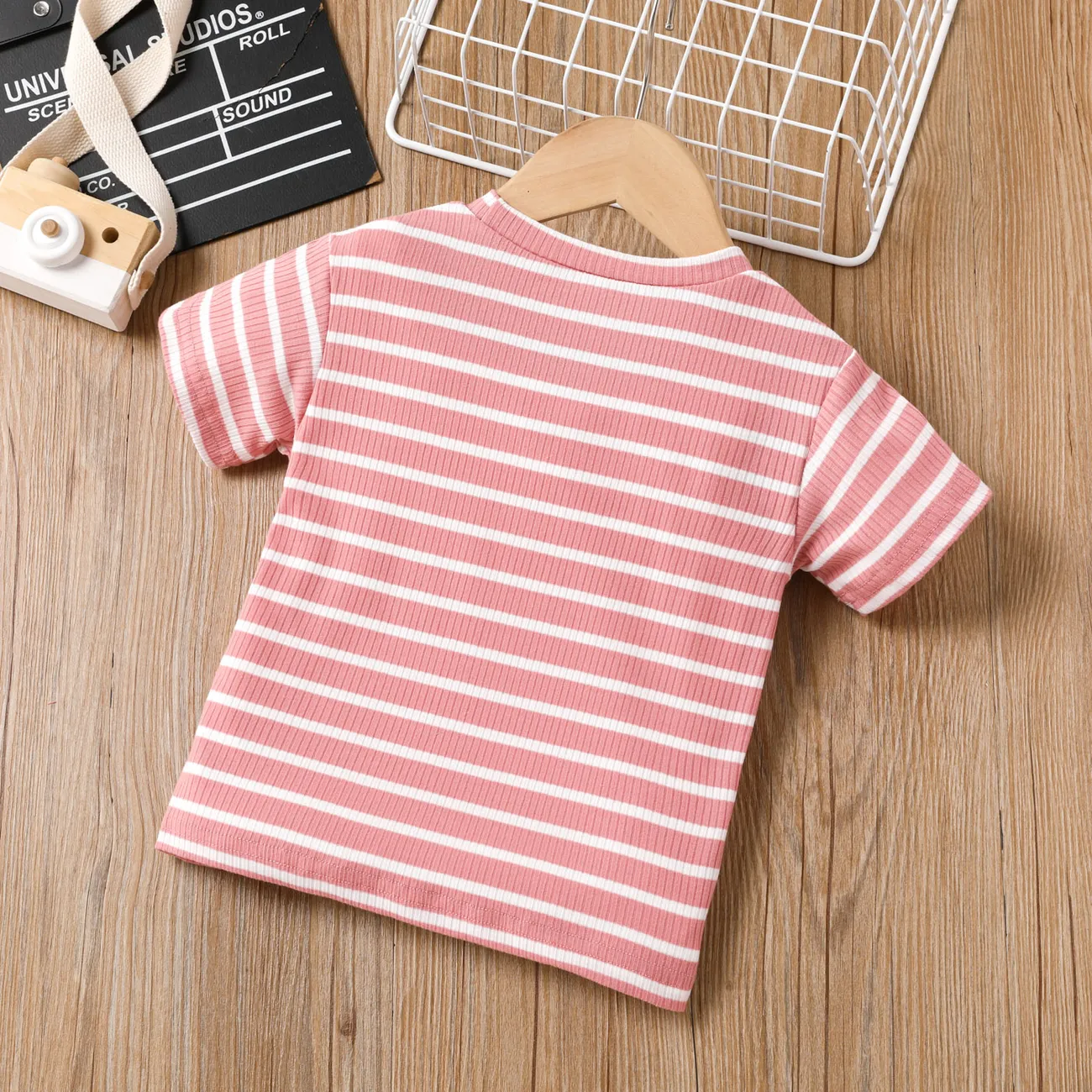 Toddler Girl Sweet Stripe Short-sleeve Tee Pink big image 1