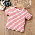 Toddler Girl Sweet Stripe Short-sleeve Tee Pink