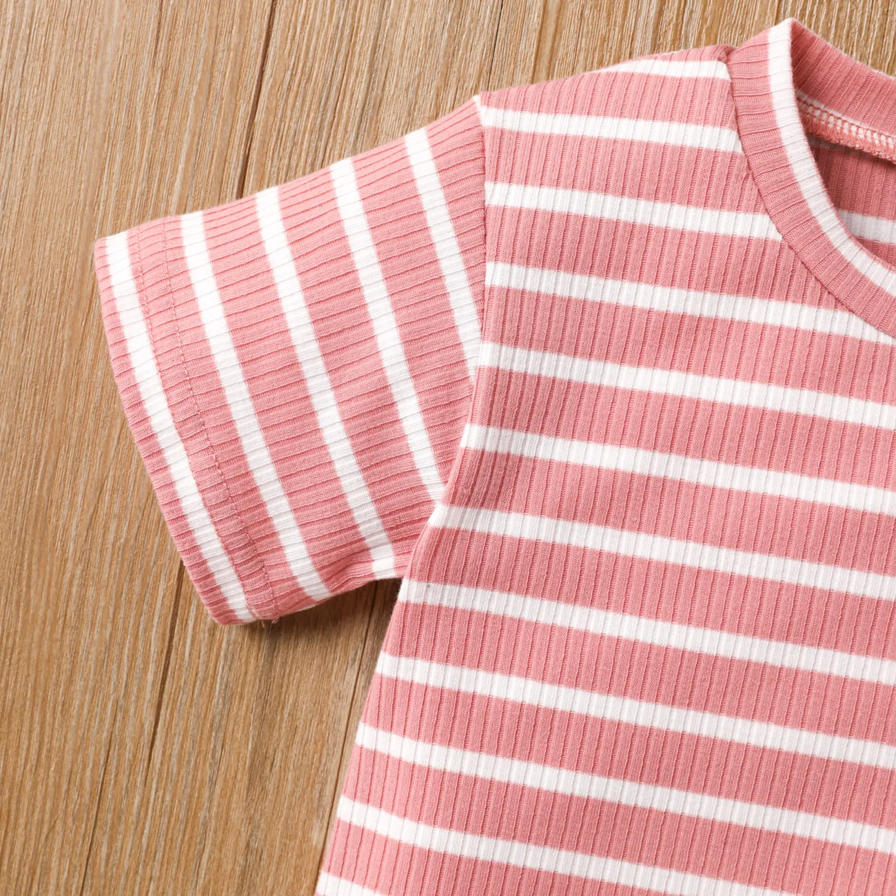 Toddler Girl Sweet Stripe Short-sleeve Tee Pink big image 1