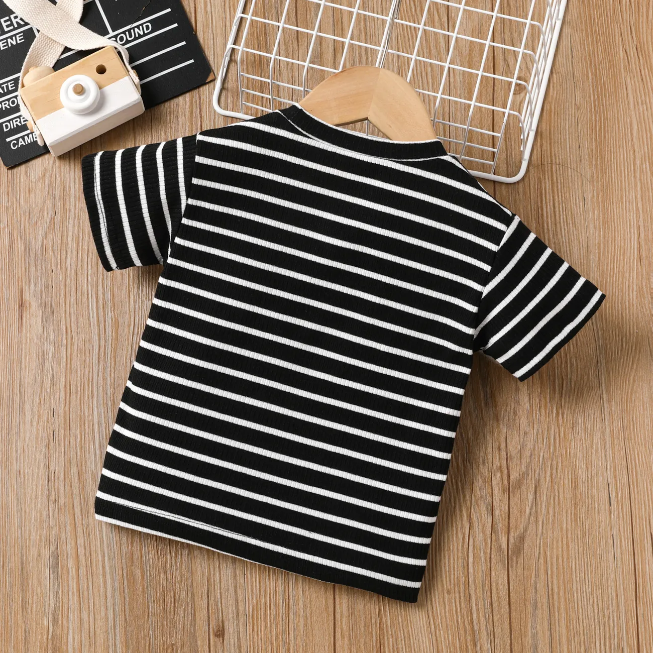 Toddler Girl Sweet Stripe Short-sleeve Tee Black big image 1