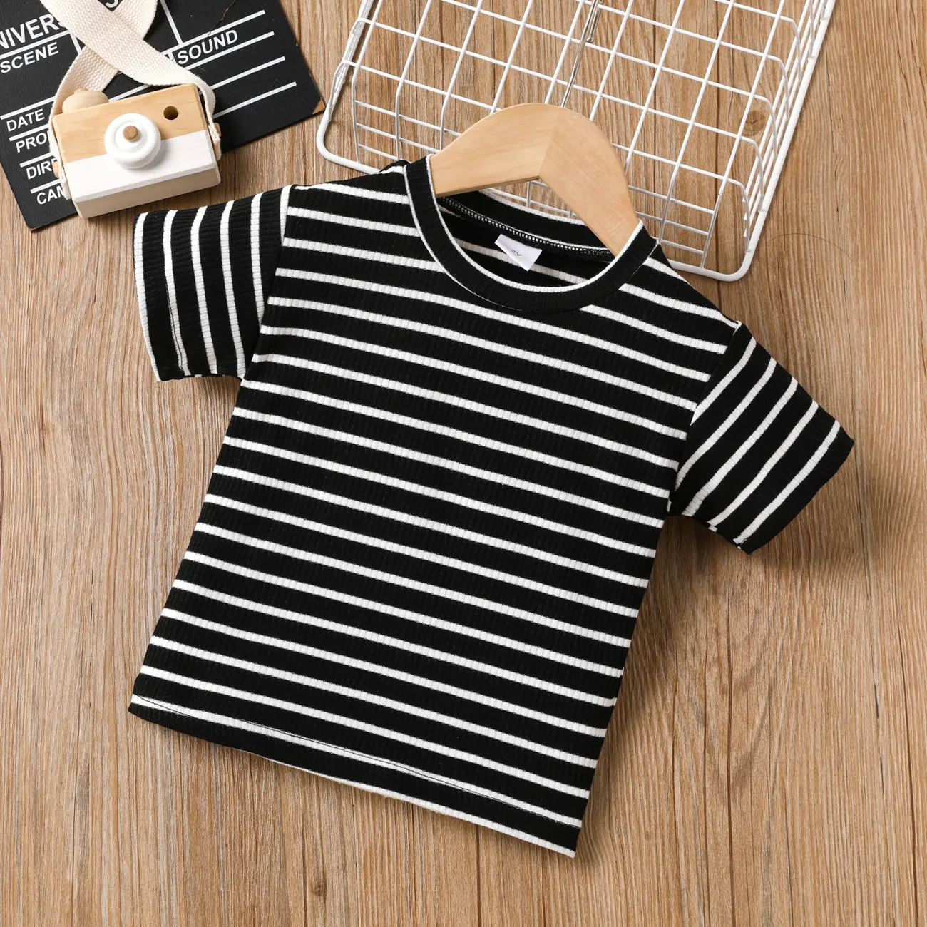 Toddler Girl Sweet Stripe Short-sleeve Tee Black big image 1