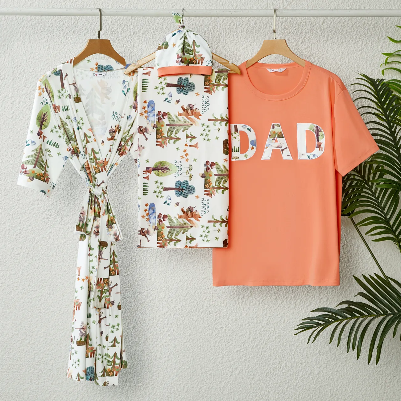Family Matching Allover Print Robe & Swaddle Blanket or Cotton Tee Sets Colorful big image 1