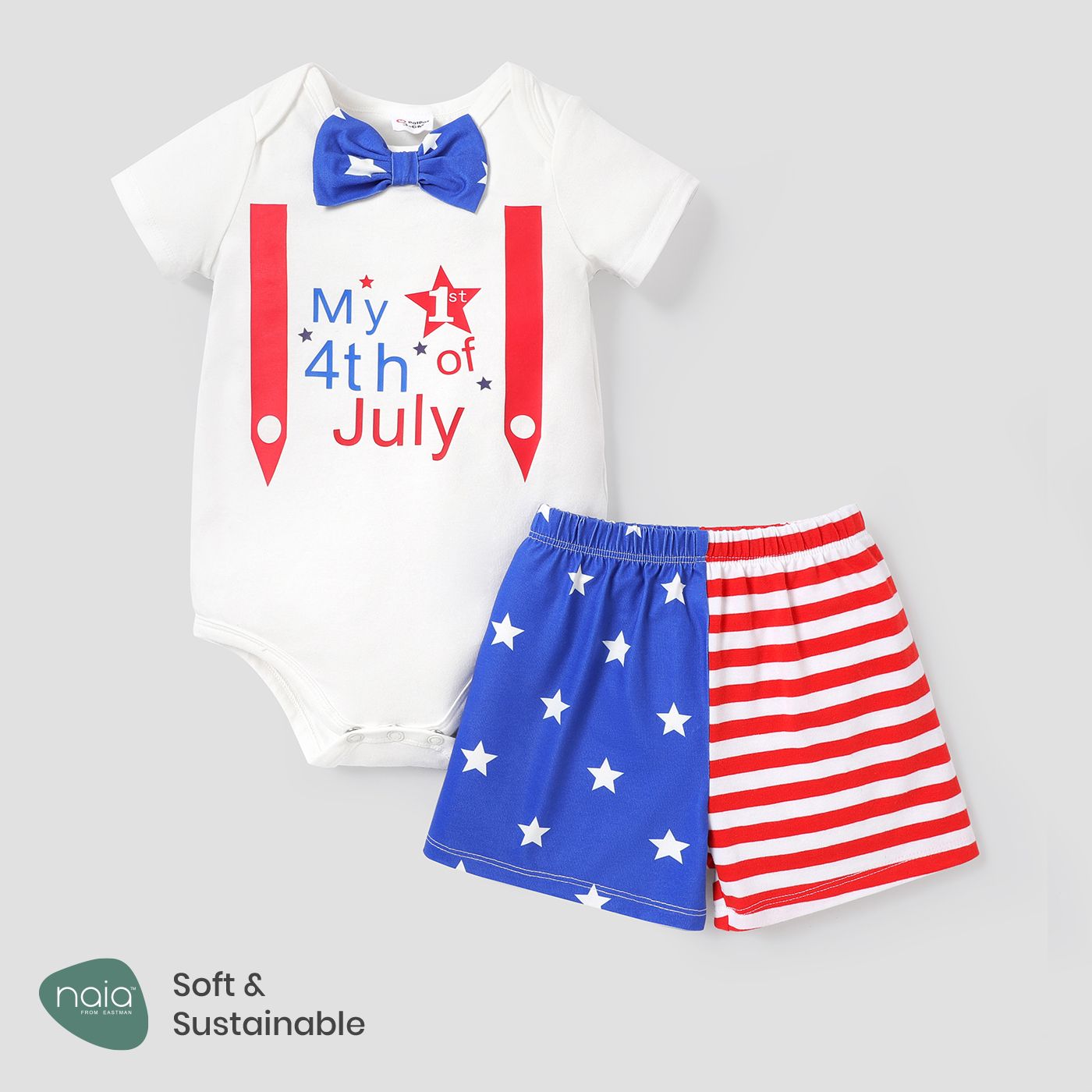 

Independence Day 2pcs Baby Boy Naia™ Bow Tie Bodysuit and Splice Shorts Set