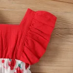 2pcs Baby Girl Cotton Ruffled Strawberry Print Spliced Cut Out Romper & Headband Set  image 3