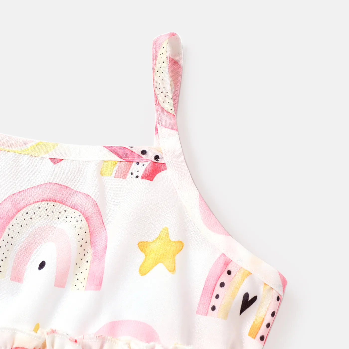 2pcs Baby Girl Allover Rainbow Print Layered Ruffled Cami Top and Mesh Tutu Skirt Set Pink image 3