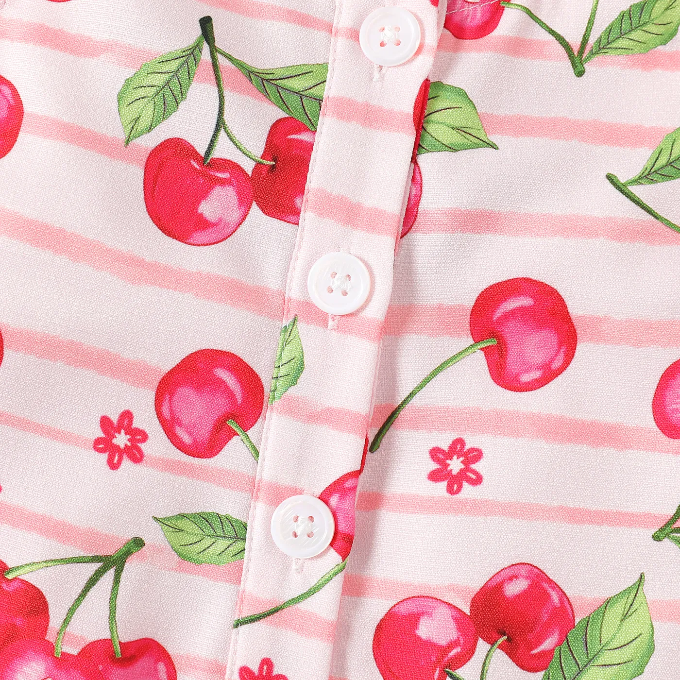 Toddler Girl Cherry Print Striped Button Bowknot Design Sleeveless Rompers Colorful image 4