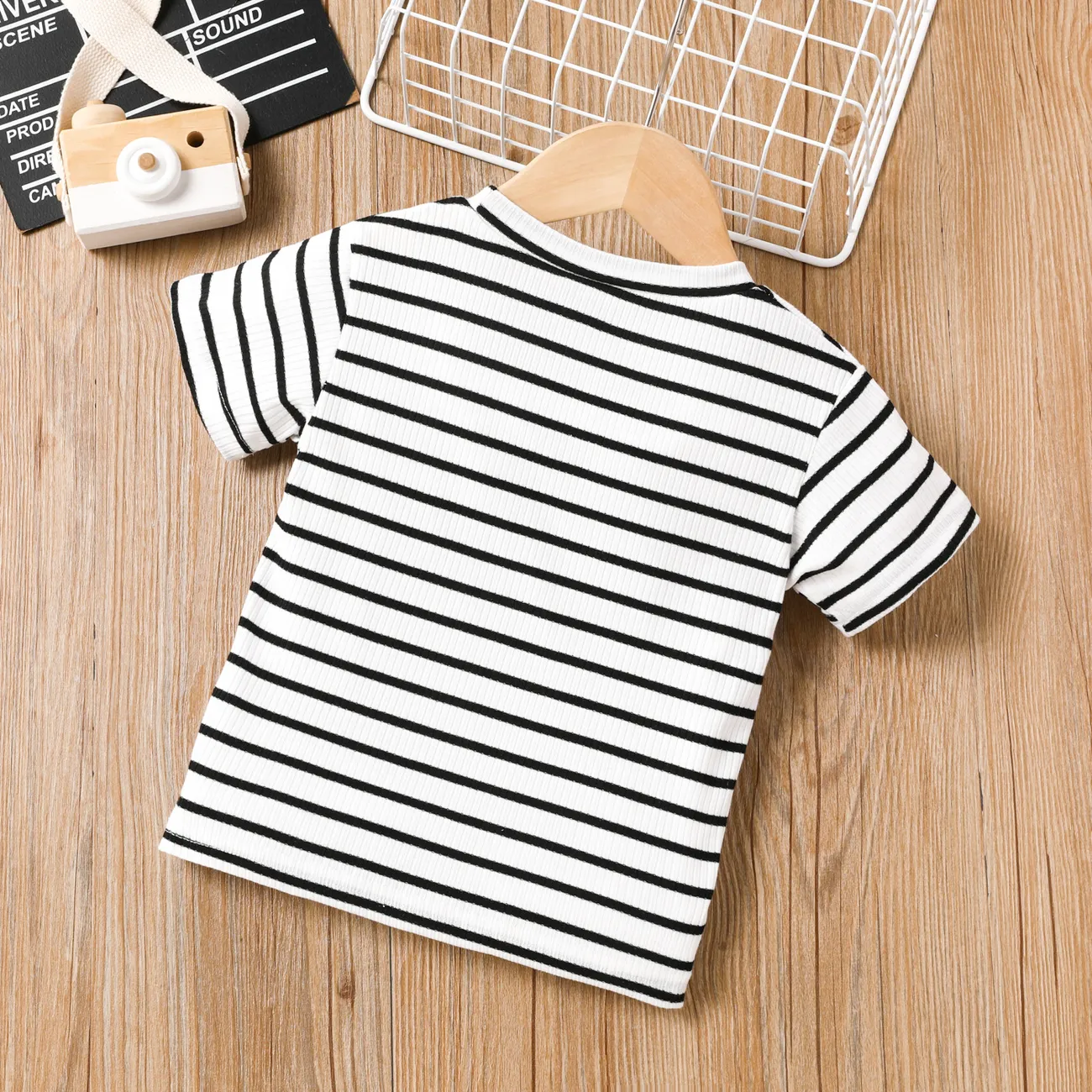Toddler Girl Sweet Stripe Short-sleeve Tee White big image 1