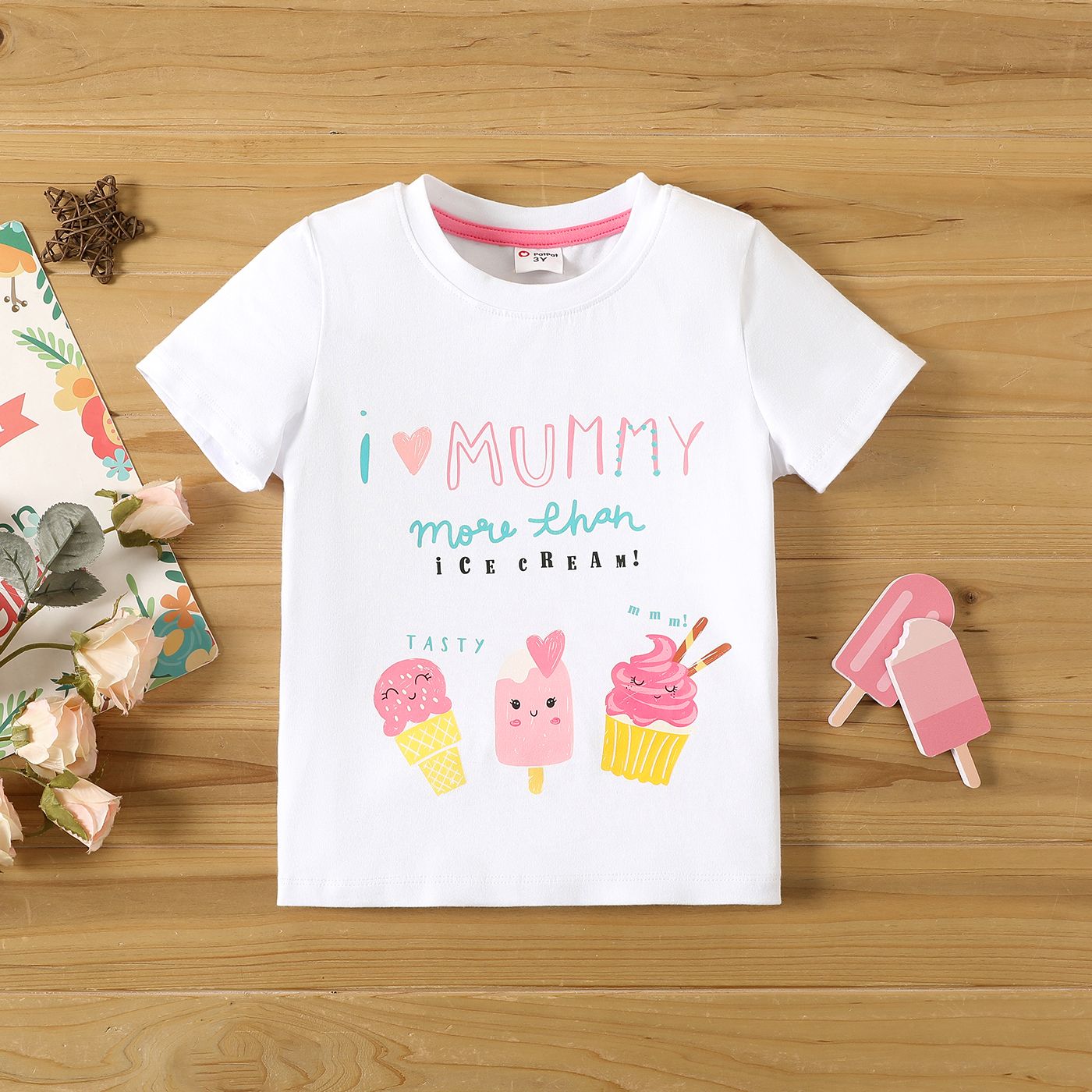 

Toddler Girl Letter Ice Cream Print Short-sleeve Cotton Tee