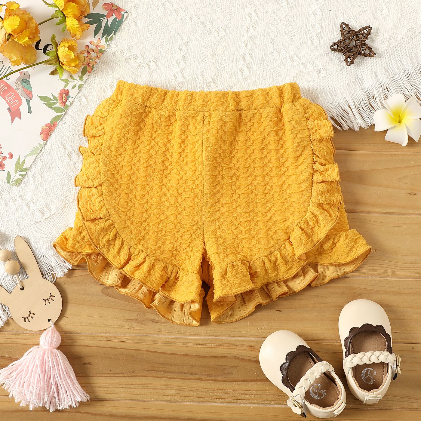 Toddler Girl Solid Ruffled Textured Shorts