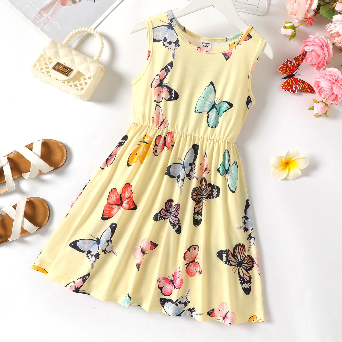 

Kid Girl Rabbit or Butterfly Print Tank Dress / Bowknot Design Waffle Solid Color Cardigan