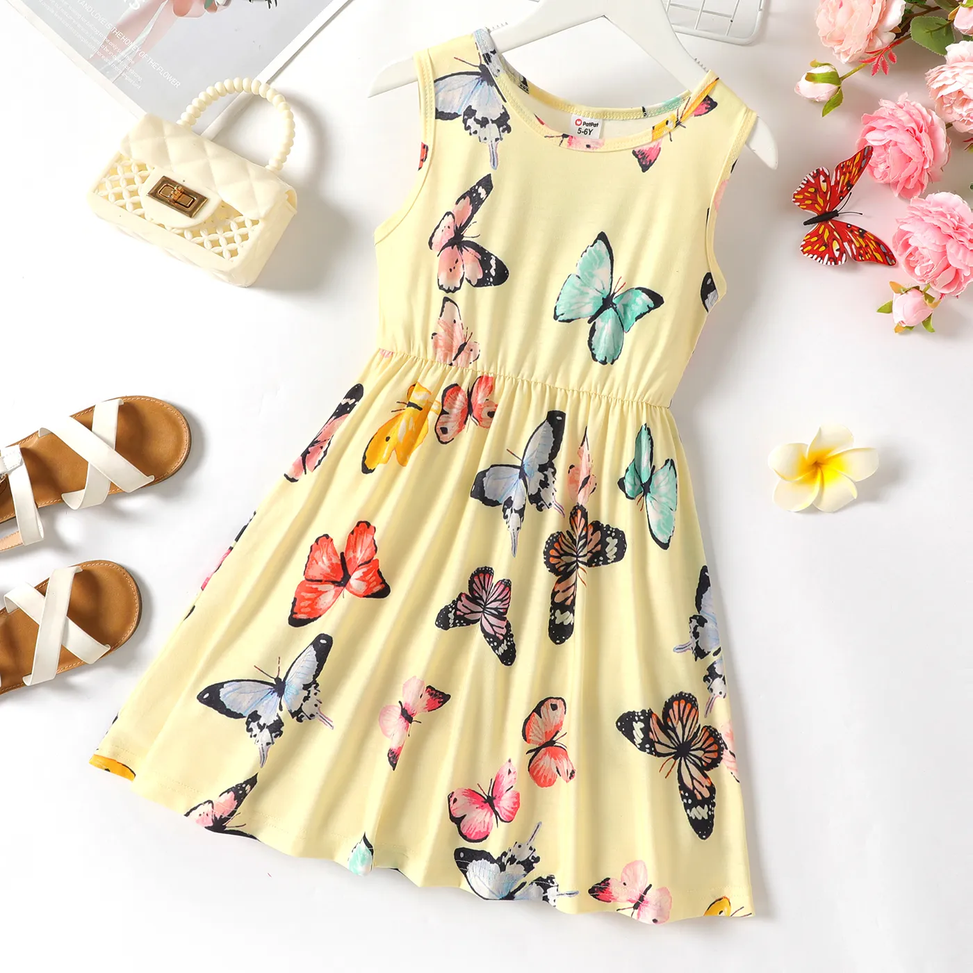 Criança Menina Estampado animal Vestidos Amarelo