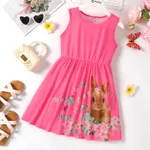 Easter Kid Girl Bunny Butterfly Print Sleeveless Dress Pink