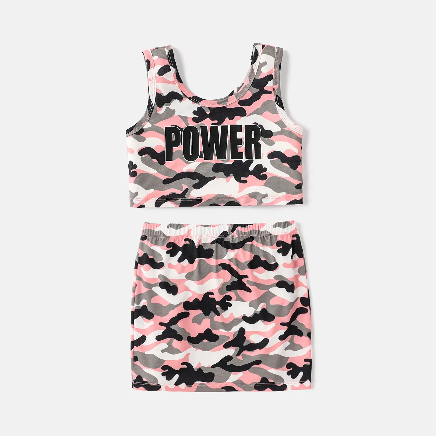 2pcs Kid Girl Naia Camouflage Sleeveless Top and Skirt Set Camouflage image 2