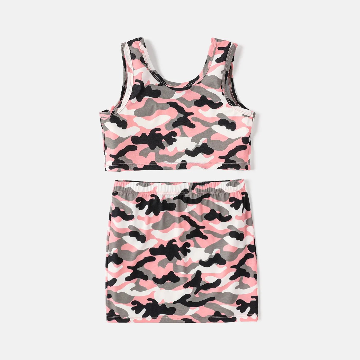 2pcs Kid Girl Naia Camouflage Sleeveless Top and Skirt Set Camouflage image 3