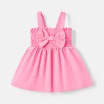 Baby Girl Solid Cotton Shirred Bow Front Tank Dress Pink