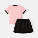 2pcs Toddler/Kid Girl Letter Print Short-sleeve Tee and Button Design Skirt Set  image 5