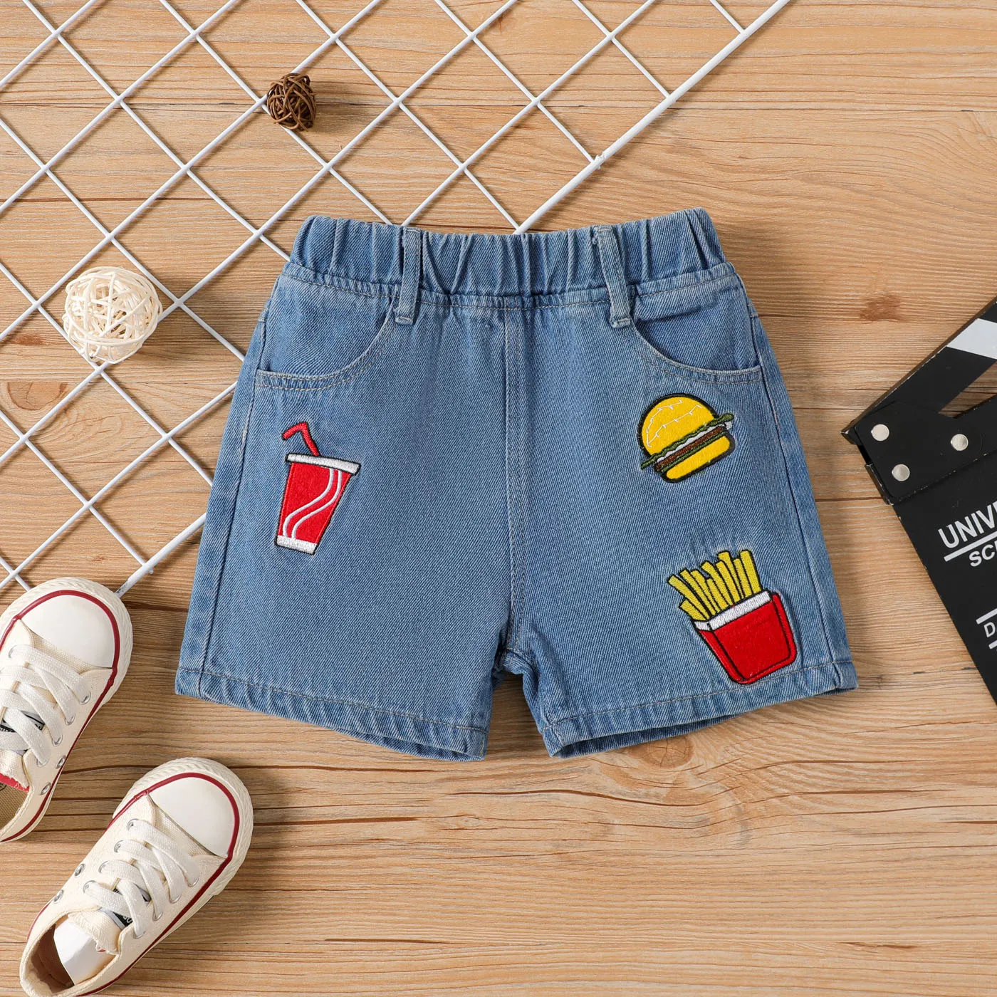 Toddler Boy Food Embroidered Denim Shorts
