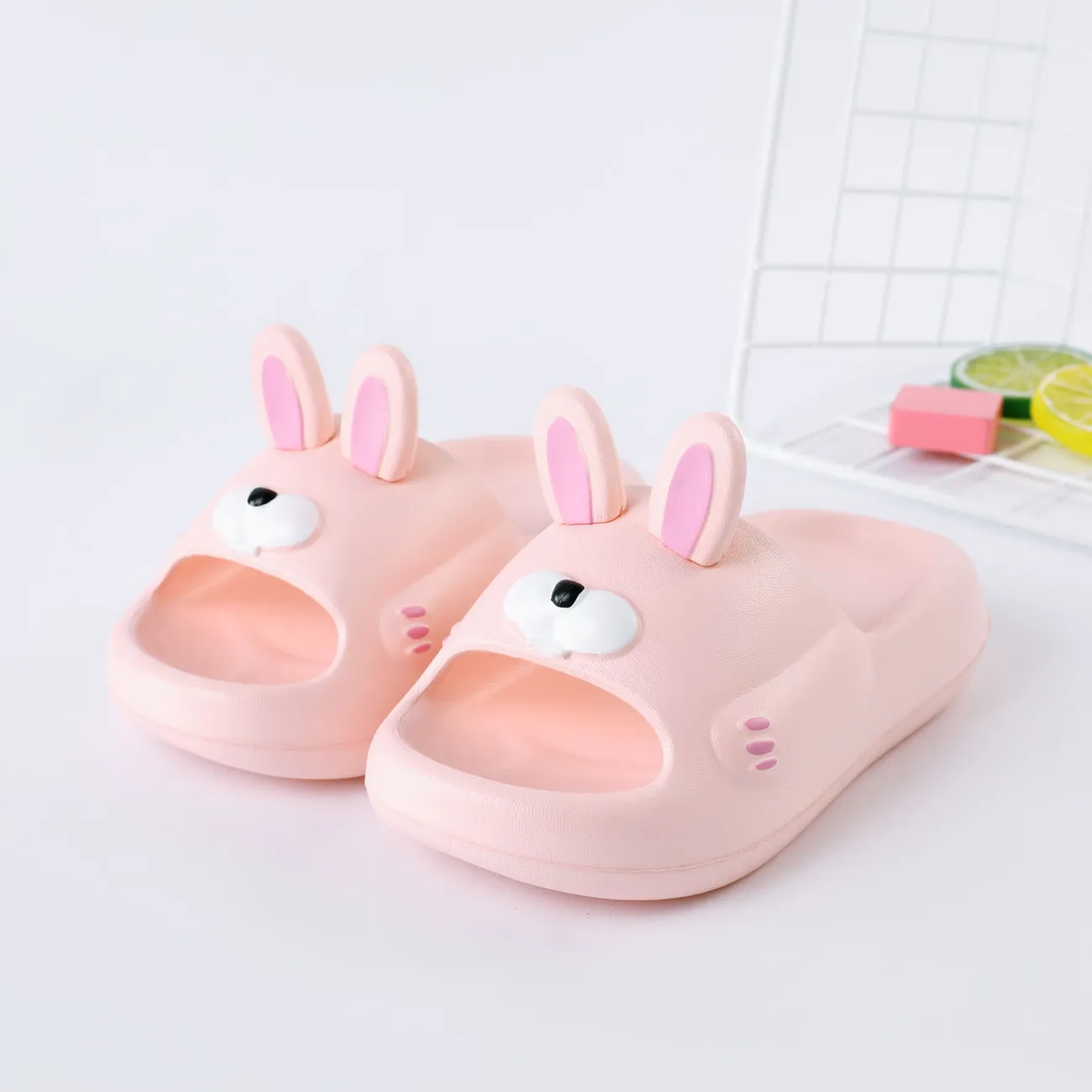 Toddler Rabbit Pattern Solid Slippers Light Pink big image 1