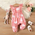 Baby Girl 100% Cotton Allover Rabbit Print Flutter-sleeve Jumpsuit  image 2
