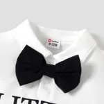 2pcs Baby Boy Cotton Letter Print Bow Tie Decor Polo Neck Short-sleeve Romper and Denim Shorts Set  image 3