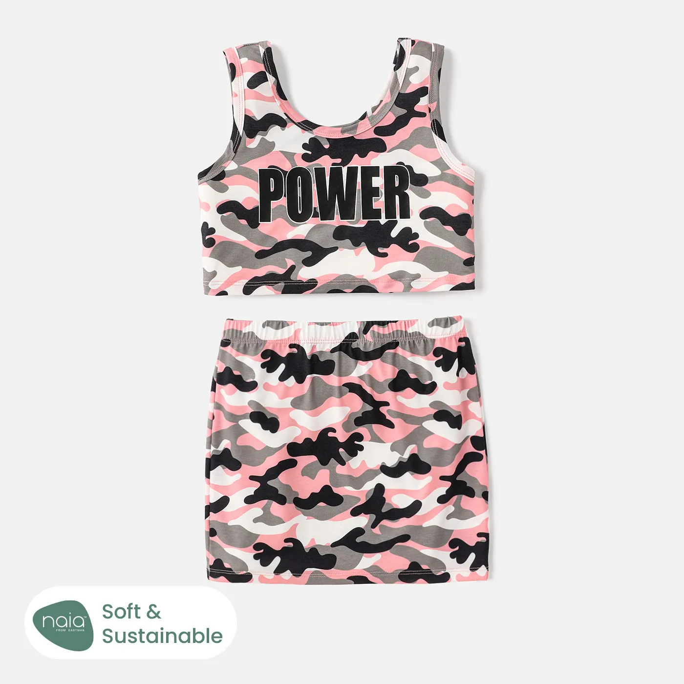 2pcs Kid Girl Naia Camouflage Sleeveless Top and Skirt Set Camouflage big image 1