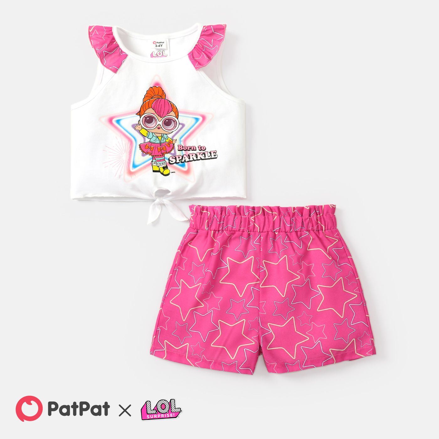 

L.O.L. SURPRISE! Toddler Girl 2pcs Character Print Flutter-sleeve Cotton Tee and Heart Pattern Shorts Set