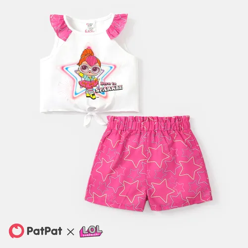 L.O.L. SURPRISE! Toddler Girl 2pcs Character Print Flutter-sleeve Cotton Tee and Heart Pattern Shorts Set