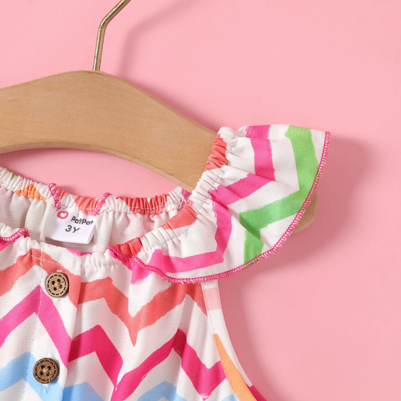 Toddler Girl Chevron Stripes Button Design Sleeveless Rompers Colorful image 3