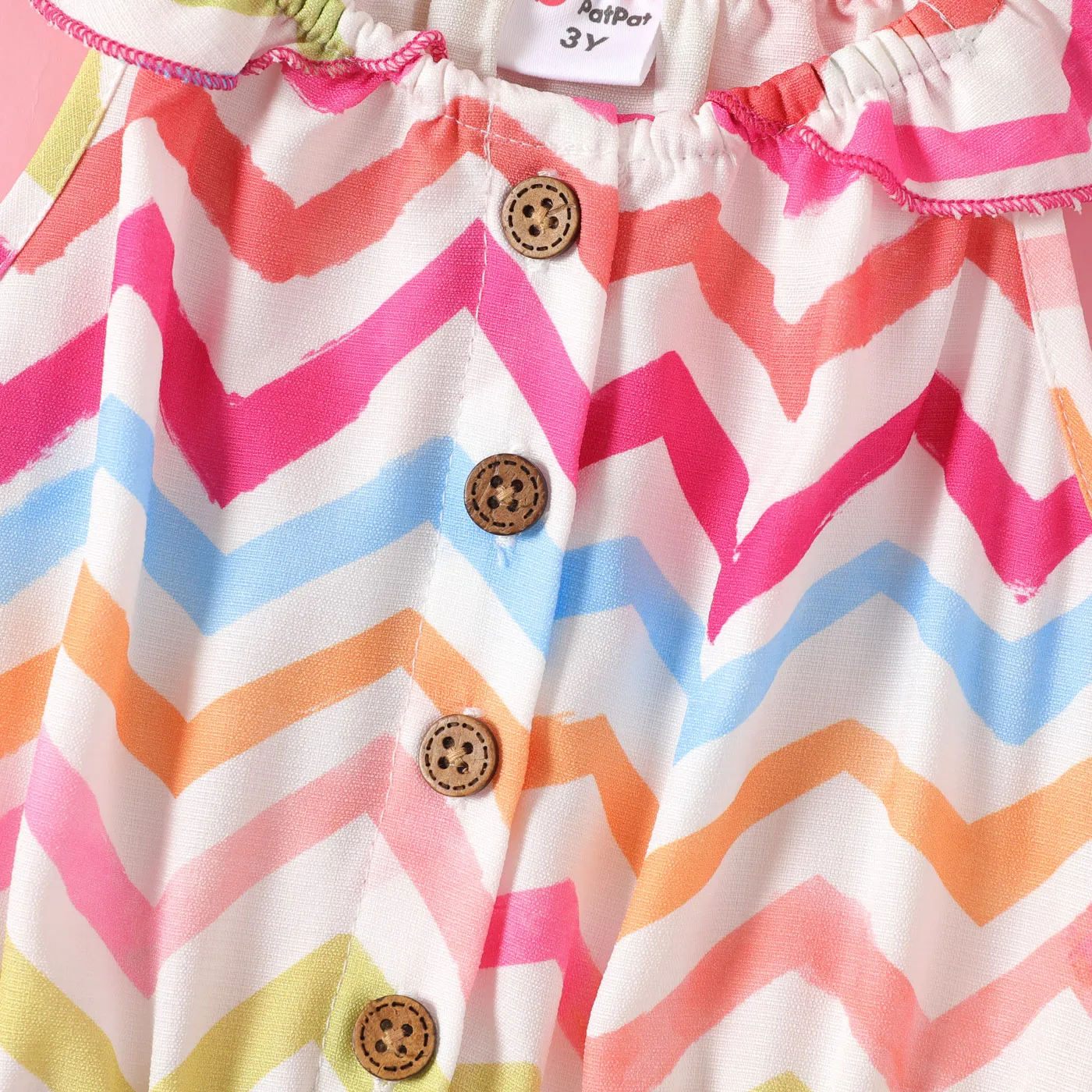 Toddler Girl Chevron Stripes Button Design Sleeveless Rompers Colorful image 4
