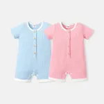 Baby Boy/Girl Button Front Solid Waffle Textured Short-sleeve Romper  image 2