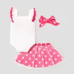 3pcs Baby Girl Flutter-sleeve Bowknot Design Rompers & Polka dots Mesh Skirt and Headband Set  image 2