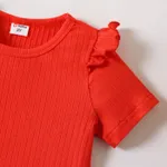 2pcs Toddler Girl Ruffled Short-sleeve Cotton Tee and Bowknot Design Floral Print Skirt Set  image 3