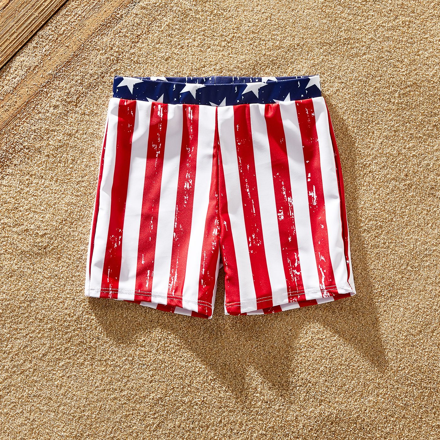 Independence Day Family Matching Star & Striped Print One Shoulder Cut Out Waist One-piece Swimsuit Or Swim Trunks Shorts