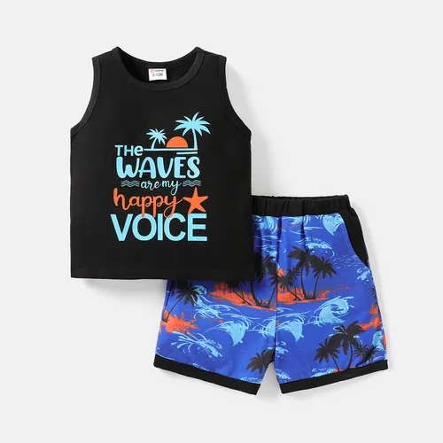 Naia™ Baby Boy Cotton Graphic Tank Top and Allover Tropical Print Shorts Set