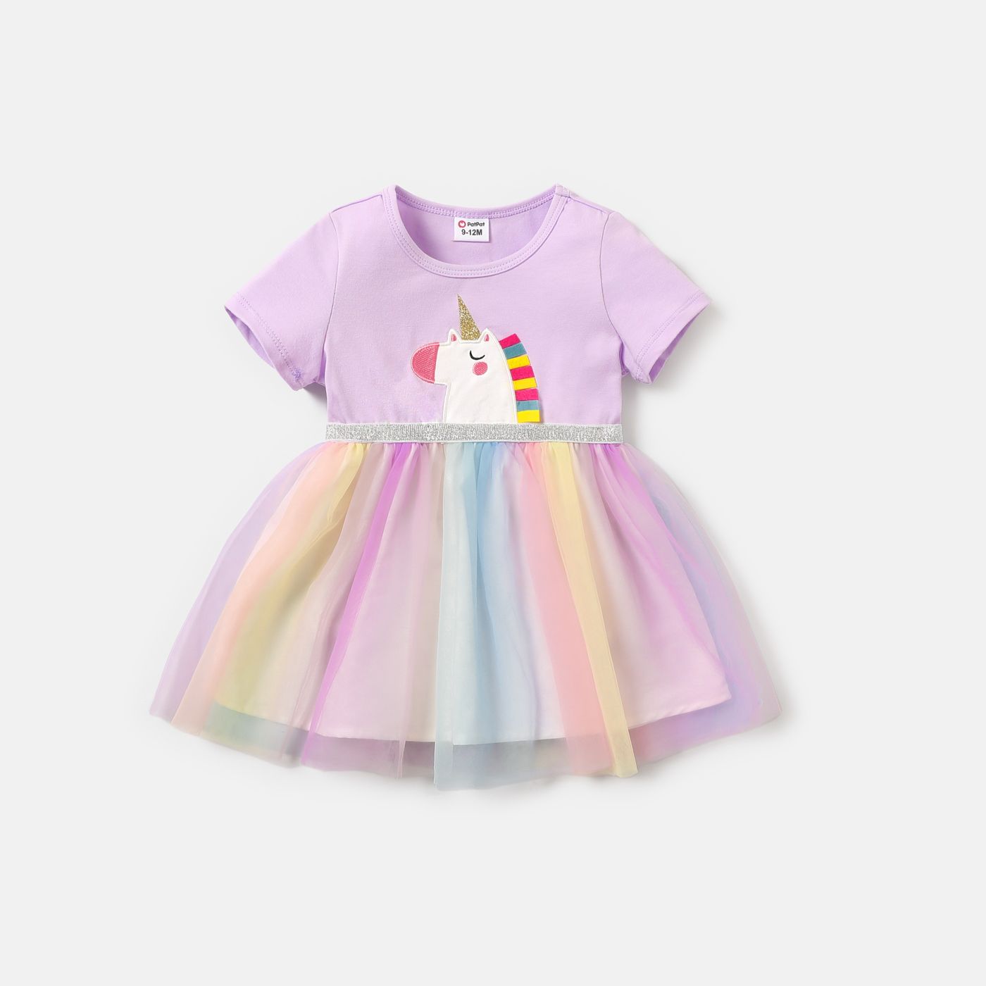 

Baby Girl Unicorn Embroidered Mesh Splice Short-sleeve Fairy Dress